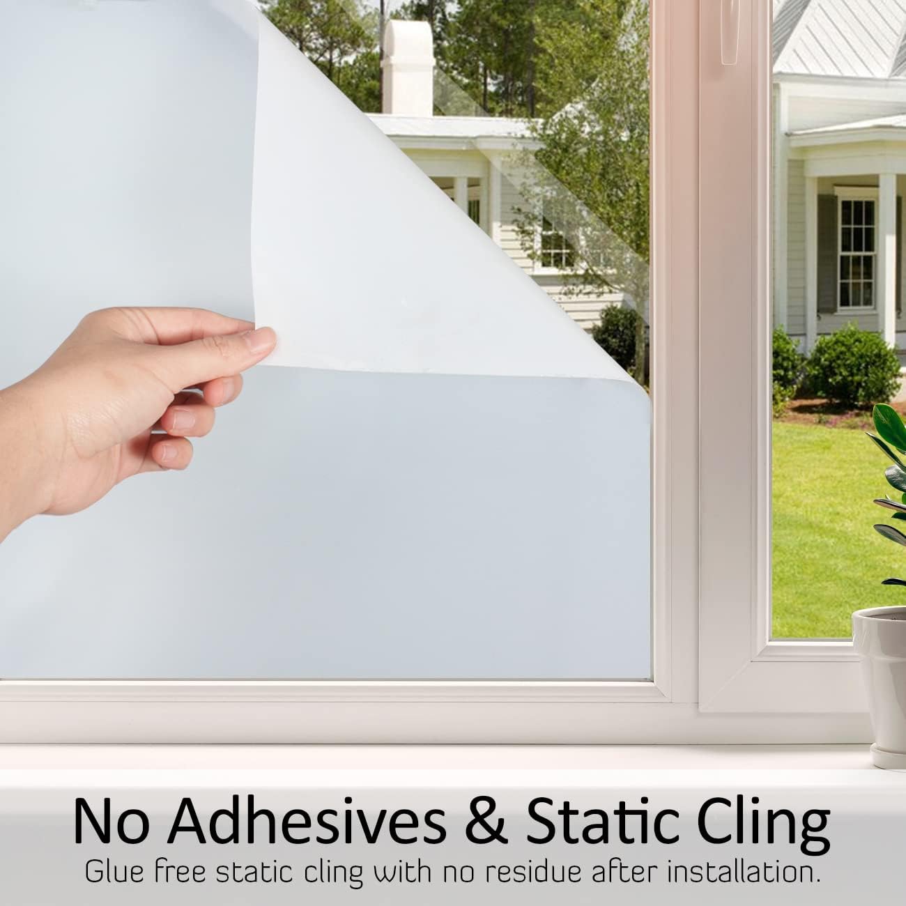 HIDBEA Frosted Window Privacy Film Heat Control UV Blocking, Static Cling Non-Adhesive Reusable Door coverings for Bathroom Home Office (Frosted 17.5 Inch x 6.5 Feet)