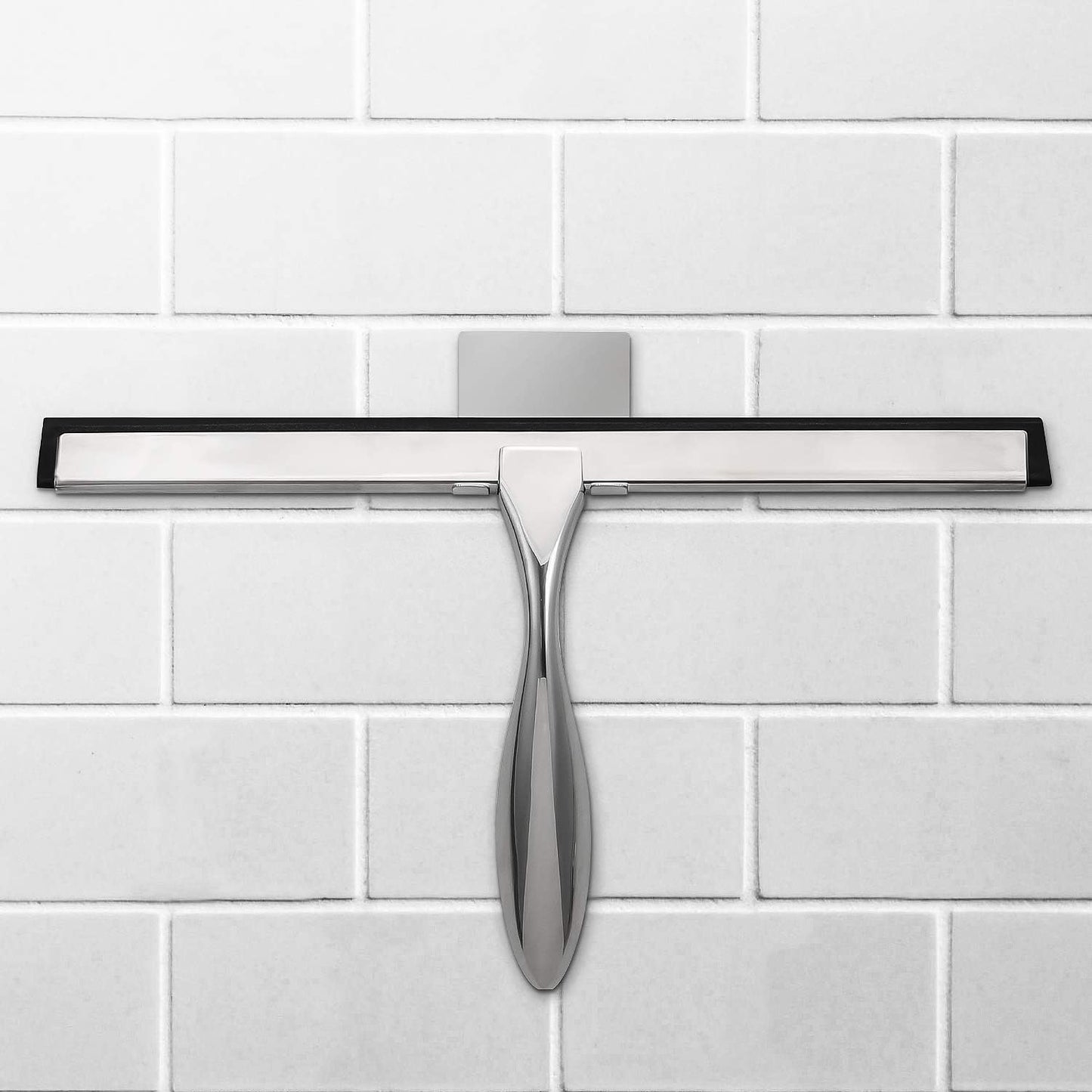 Simtive 14-Inch Shower Squeegee Set, Includes Shower Door Hook and Adhesive Hook, Squeegee for Shower Doors, Mirror and Window, Silver