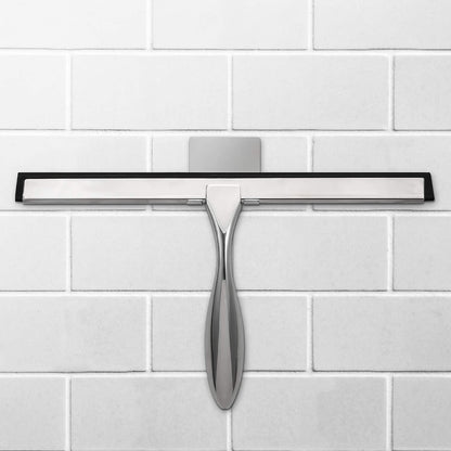 Simtive 14-Inch Shower Squeegee Set, Includes Shower Door Hook and Adhesive Hook, Squeegee for Shower Doors, Mirror and Window, Silver