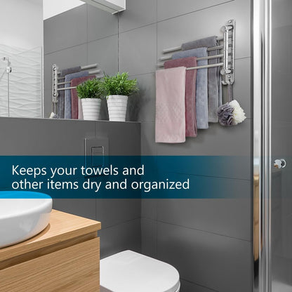 Towel Rack Wall Mounted JSVER Bathroom Towel Rack, Space Saving Towel Holder, 13.4 Inches Swivel SUS304 Stainless Steel Towel Bar, 180° Rotation 6 Arms Towel Racks for Bathroom