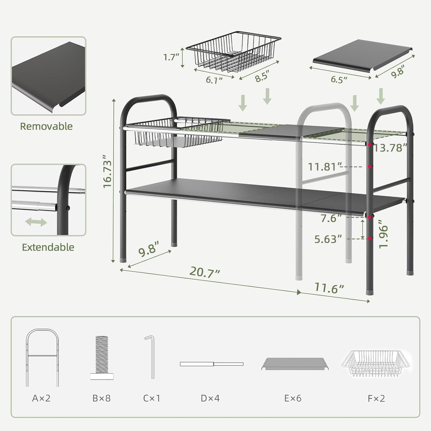 NETEL Under Sink Organizers and Storage, 2 Tier Expandable Under Cabinet Organizer Shelf with 4 Baskets and 4 Panels, Expandable Shelf for Cupboard, Kitchen, Bathroom, Shoe Storage Rack