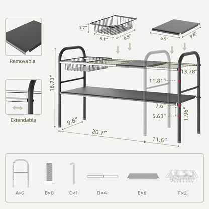 NETEL Under Sink Organizers and Storage, 2 Tier Expandable Under Cabinet Organizer Shelf with 4 Baskets and 4 Panels, Expandable Shelf for Cupboard, Kitchen, Bathroom, Shoe Storage Rack