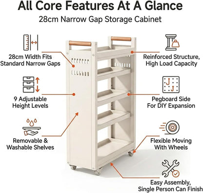 Slim Fridge Gap Storage Cart,All Carbon Steel Adjustable Rolling Kitchen Shelving Organizer with Wheels for Refrigerator Side Cabinet Narrow Space(3-Tier 5.5 * 15.7 * 26.0in)