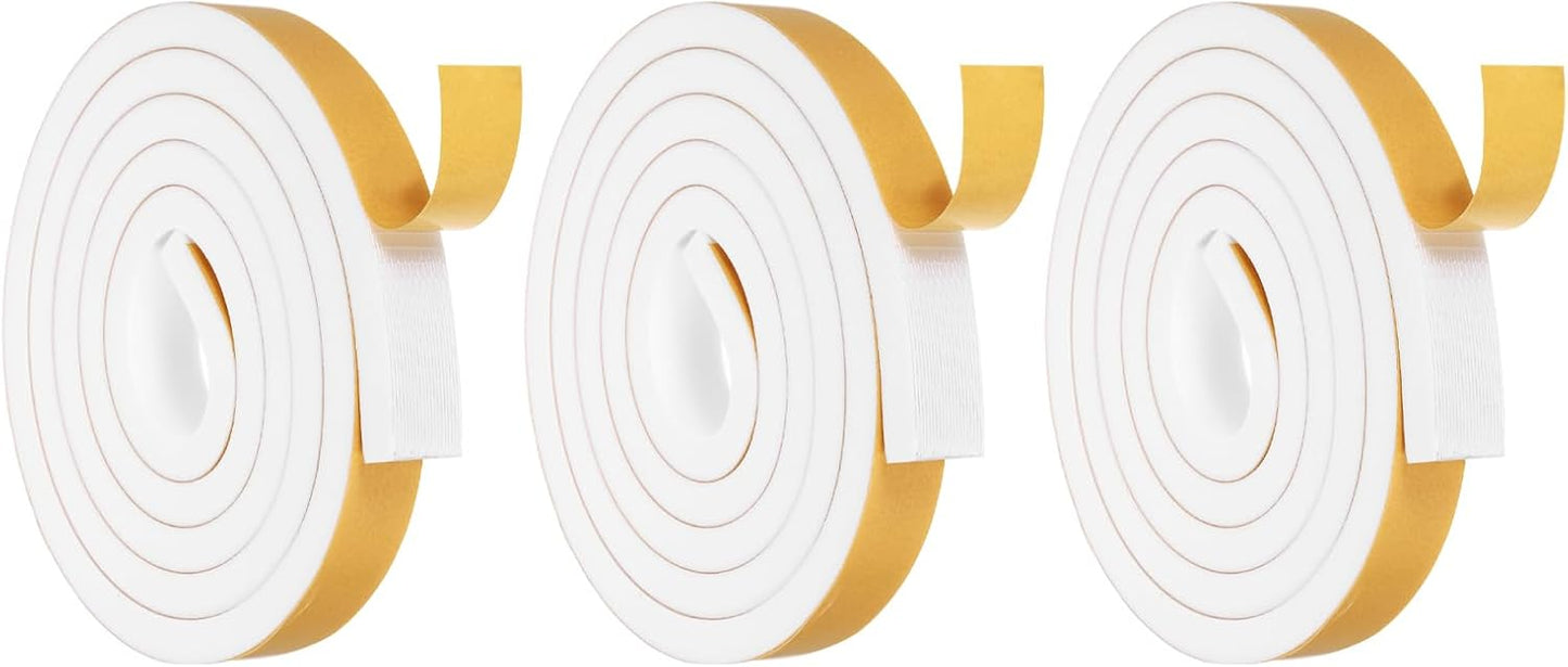 MECCANIXITY Weather Door Seal Strip Tape, Door Insulation Stripping Single Side Strong Self Adhesive Foam Tape Gap Filler for Door, Window, 1/4 Inch x 1/16 Inch x 32 Feet White 2 Pack