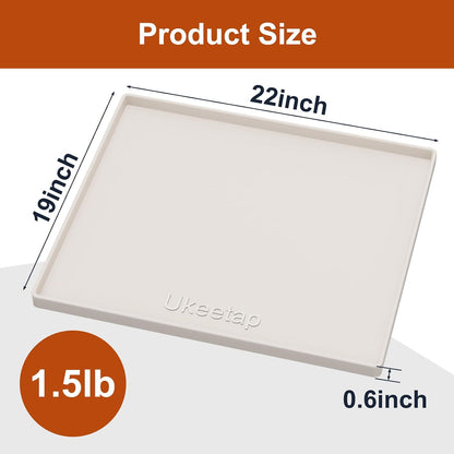 ukeetap Extra Thick Silicone Mat Waterproof with Raised Edge 19” x 12”, BPA Free Non-Slip Dog & Cat Food Mat, Feeding Mat for Food and Water Bowls, Spill Proof Mat to Protect Floors, Black