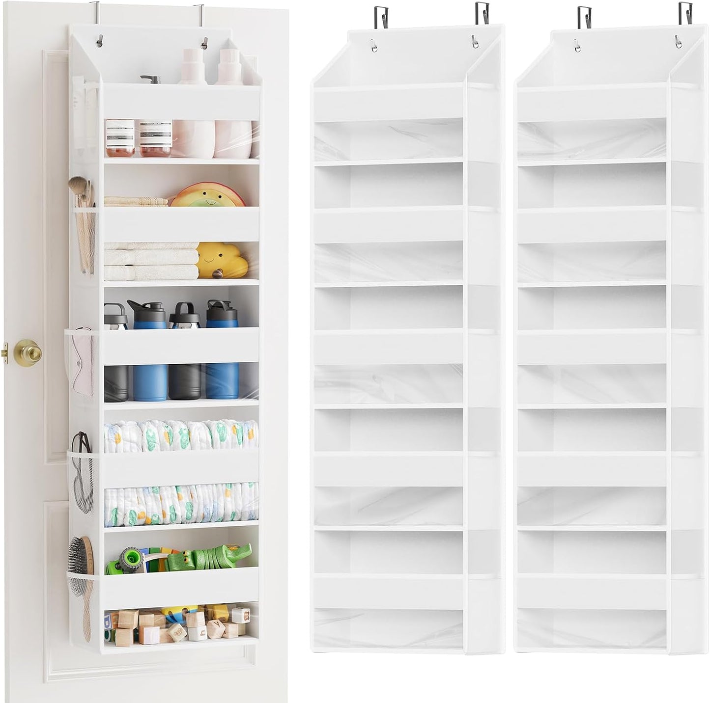 SpaceAid 1 Pack Over The Door Organizer with 5 Large Pockets and 10 Mesh Side Pockets, 5 Layers Door Organizer Hanging with Clear Window for Bedroom, Bathroom, Pantry and Nursery, Gray