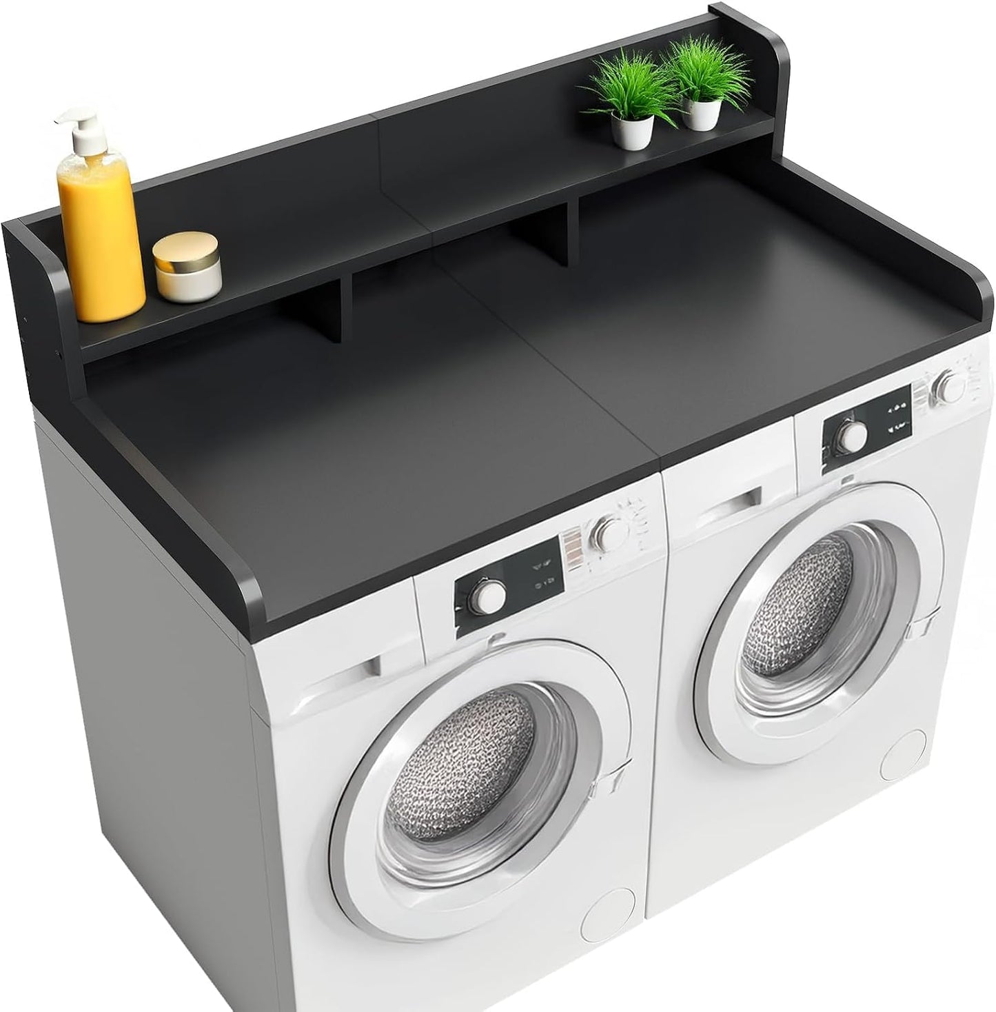 54" X 27.5" Washer and Dryer Countertop, Adjustable Laundry Countertop with Shelf, Extra Dividers, Folding Clothes Station, Over Machine Storage for Detergents & Essentials (Natural)