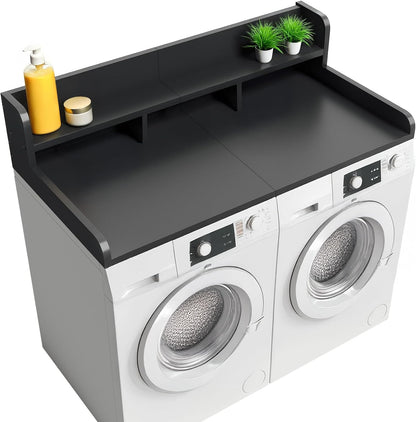 54" X 27.5" Washer and Dryer Countertop, Adjustable Laundry Countertop with Shelf, Extra Dividers, Folding Clothes Station, Over Machine Storage for Detergents & Essentials (Natural)