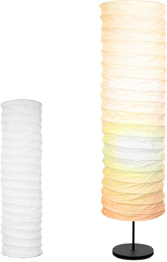 Paper Floor Lamp Shade Replacement, 37-Inches Tall Foldable Floor Light Cover Replacement Japanese Style Rice Paper Lampshade for Bedroom Home Hotel Bedside Desk, White