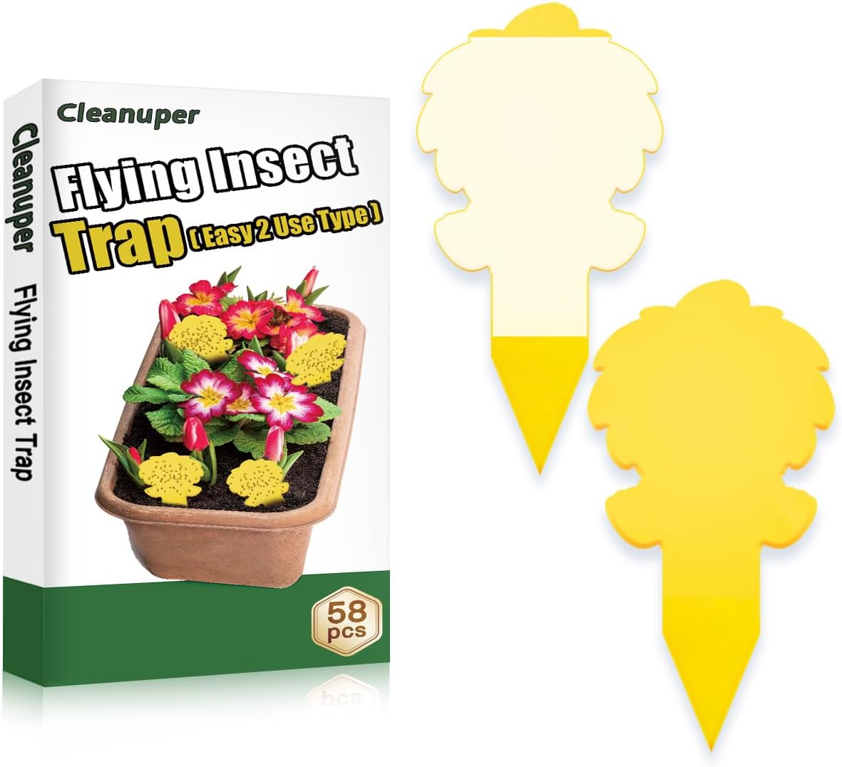 58 Pack Yellow Sticky Gnat Traps for Plants - Fungus Gnat Killer, Fruit Fly Traps for Indoors, Gnat Sticky Traps for Plants, Family Friendly Design, Sunflower + Butterfly Shapes