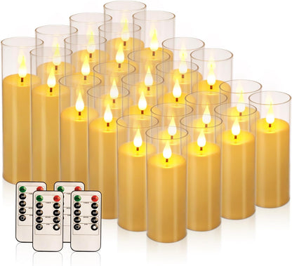 YOROXRG Set of 24 Waterproof Outdoor Flameless Candles, LED Candles with 4 Remote and Timer,(H 4" 5" 6" x D 2.2"),for Christmas,Halloween,Wedding,Festival