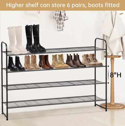 KEETDY 3-Tier Long Shoe Rack for Closet Metal Shoe Organizer for Entryway, Wide Stackable Shoe Storage Shelf with Sturdy Wire Grid for Closet Floor, Bedroom, Black
