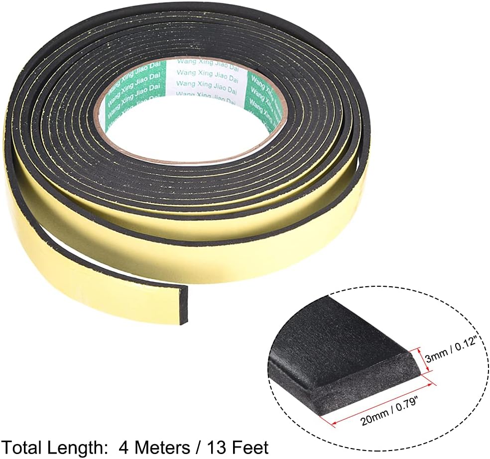 uxcell Sealing Foam Tape 5mm Wide 3mm Thick 4m/13ft Long, Self Adhesive Weather Strip for Window Door Insulation, Pack of 2
