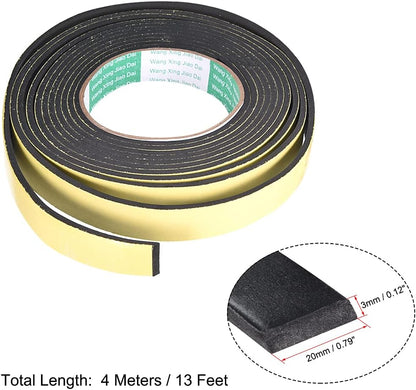 uxcell Sealing Foam Tape 5mm Wide 3mm Thick 4m/13ft Long, Self Adhesive Weather Strip for Window Door Insulation, Pack of 2
