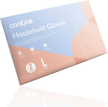 COOLJOB Medium Household Rubber Gloves with Cotton Liner & Non-slip Grip, Waterproof Long Lasting Dishwashing Gloves for Kitchen & Bathroom Cleaning, Light Pink, 1 Pair