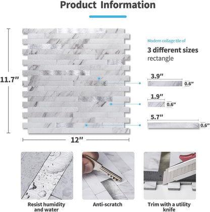 Art3d 10-Sheet Peel and Stick Backsplash Tile for Kitchen Bathroom Fireplace Laundry Room in White Slate with Gold Studded