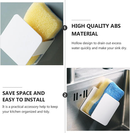 2 Pcs Punch-free Wall-mounted Sponge Storage Rack with Drainage for Kitchen Sink, Cleaning Cloth Holder, Plastic Kitchen Sponge Organizer for Countertop Use