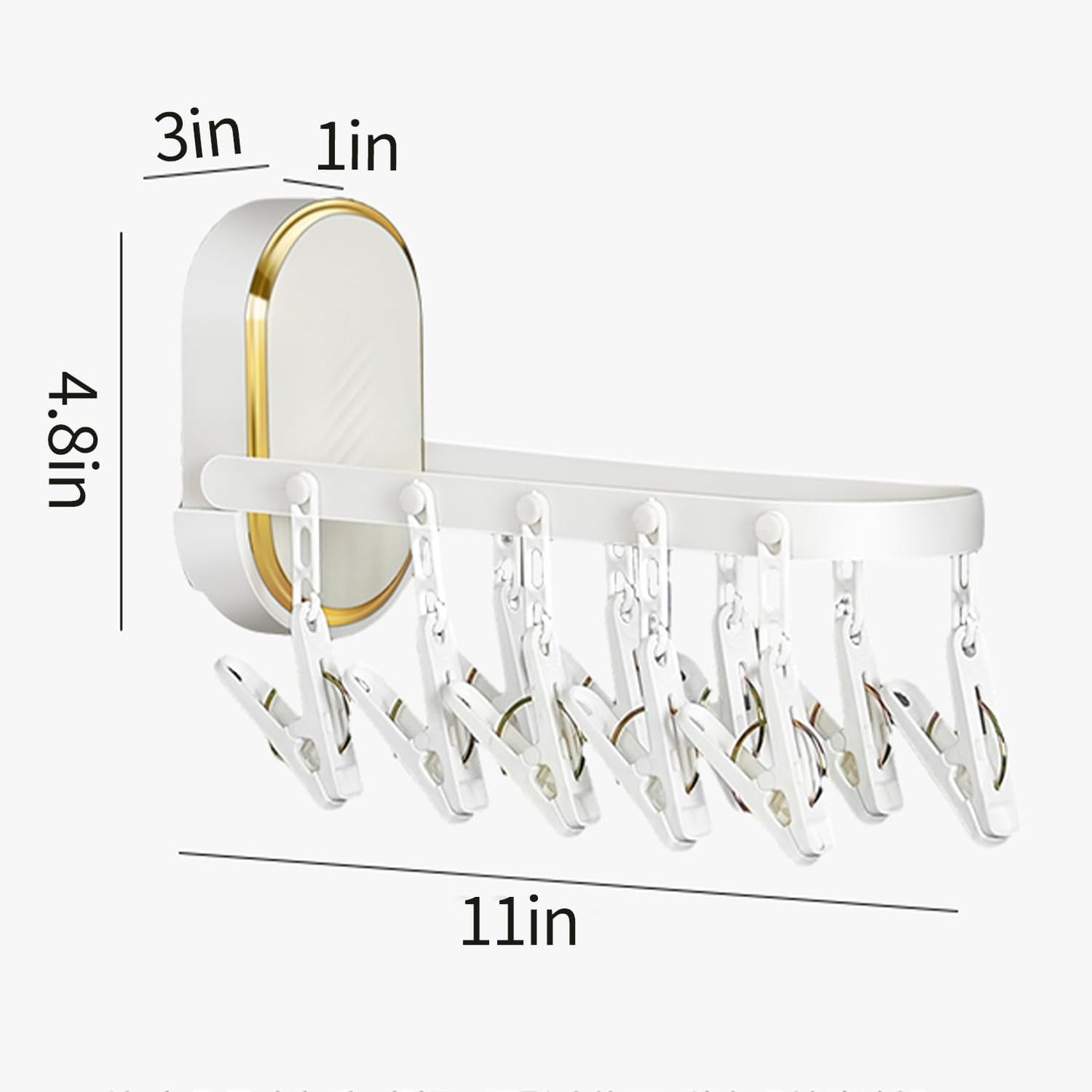 Wall-Mounted Foldable Laundry Rack with 11 Built-in Clips - Space-Saving Retractable Clothes Drying Organizer for Socks/Underwear, No Extra Hangers Needed, Collapsible Design for Bathroom/Balcony