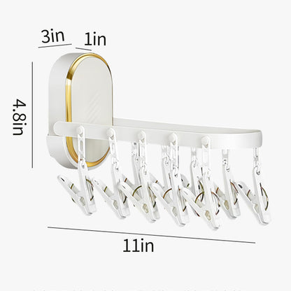 Wall-Mounted Foldable Laundry Rack with 11 Built-in Clips - Space-Saving Retractable Clothes Drying Organizer for Socks/Underwear, No Extra Hangers Needed, Collapsible Design for Bathroom/Balcony