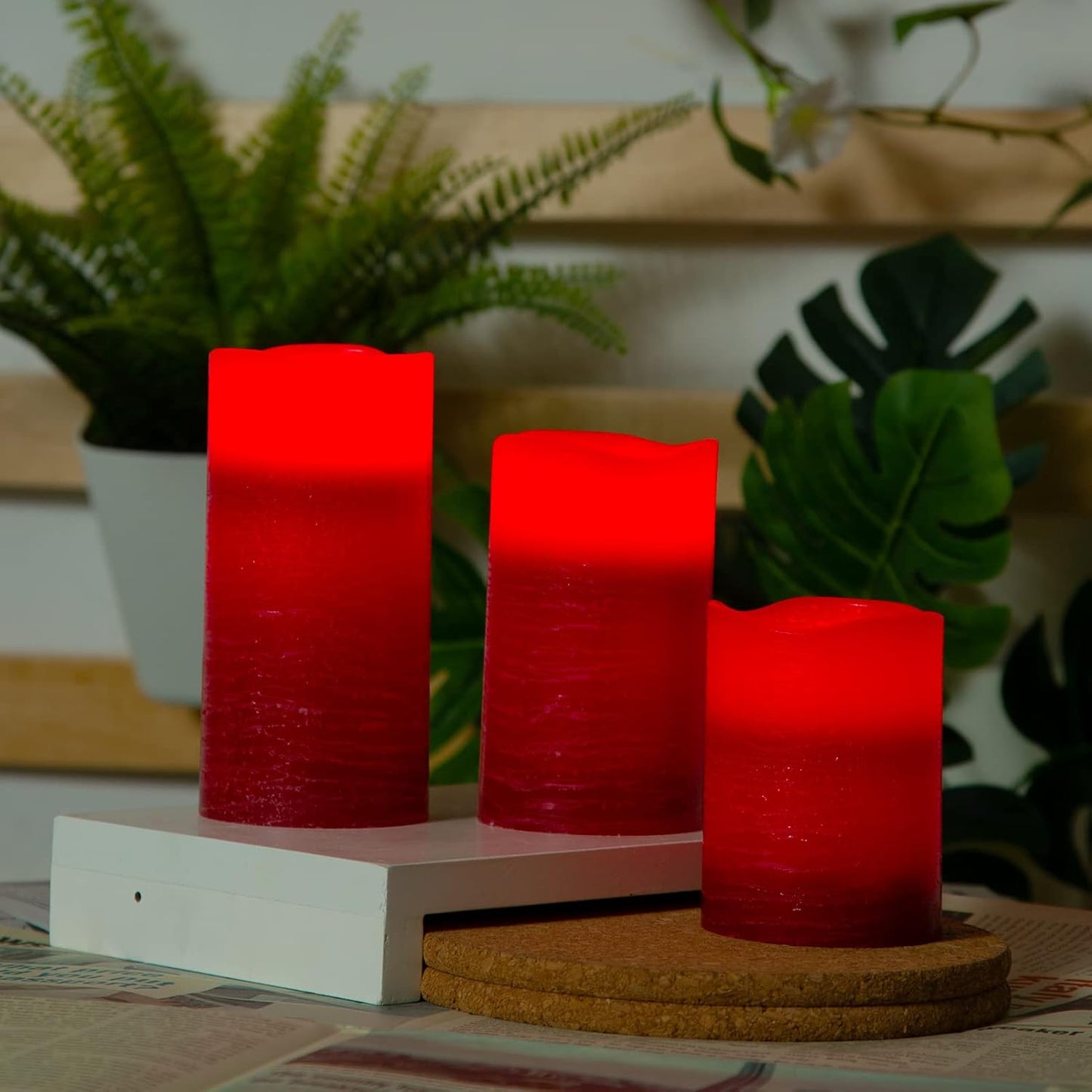 H-BLOSSOM Flickering Flameless Candles Ivory Real Wax Pillar with Embedded String Lights LED Candles Battery Operated with 10 Key Remote and Cycling 5H Timer Set of 3 (3" x 4"/5"/6") (Silver)