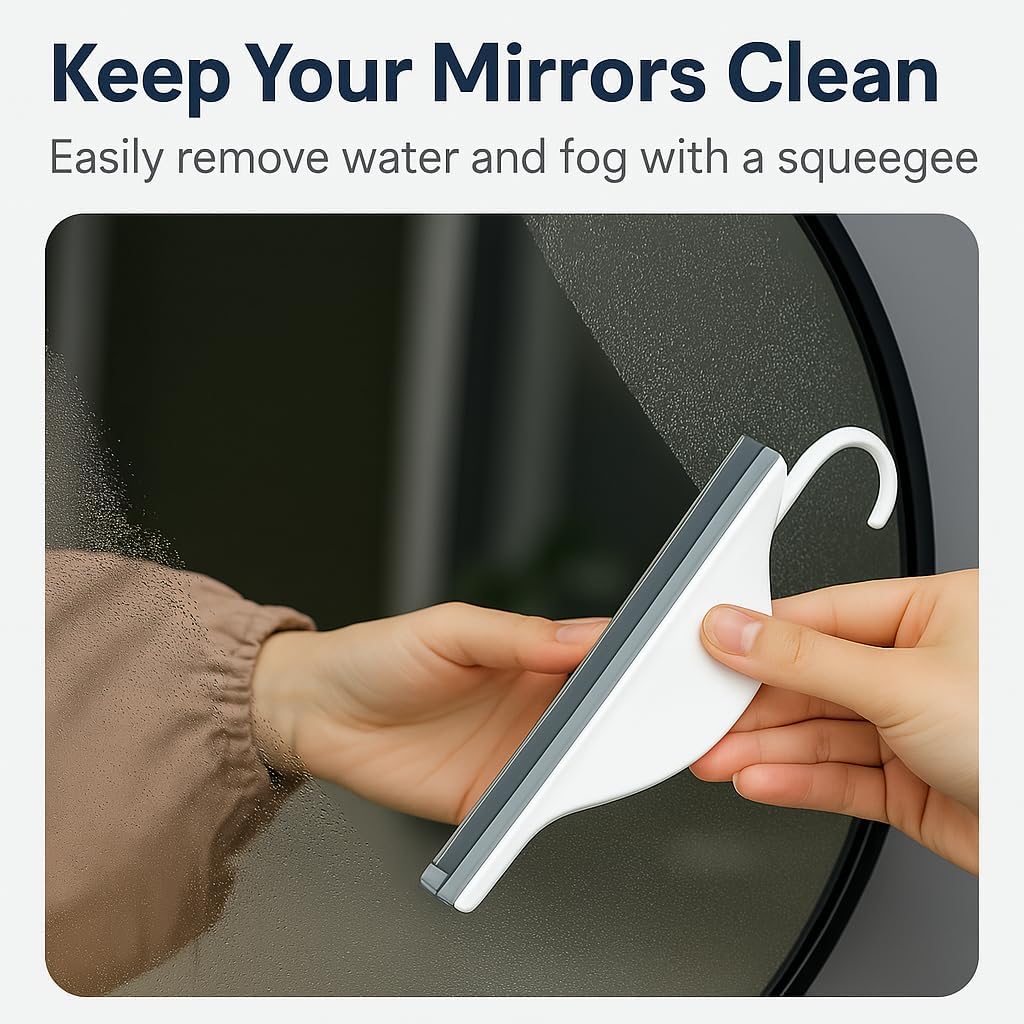Mini Shower Squeegee for Glass Doors – Small Handy Bathroom, Countertop & Window Cleaner with Rubber Blade and Hook for Tile Walls, Mirrors, Kitchen Sink - Pack of 2