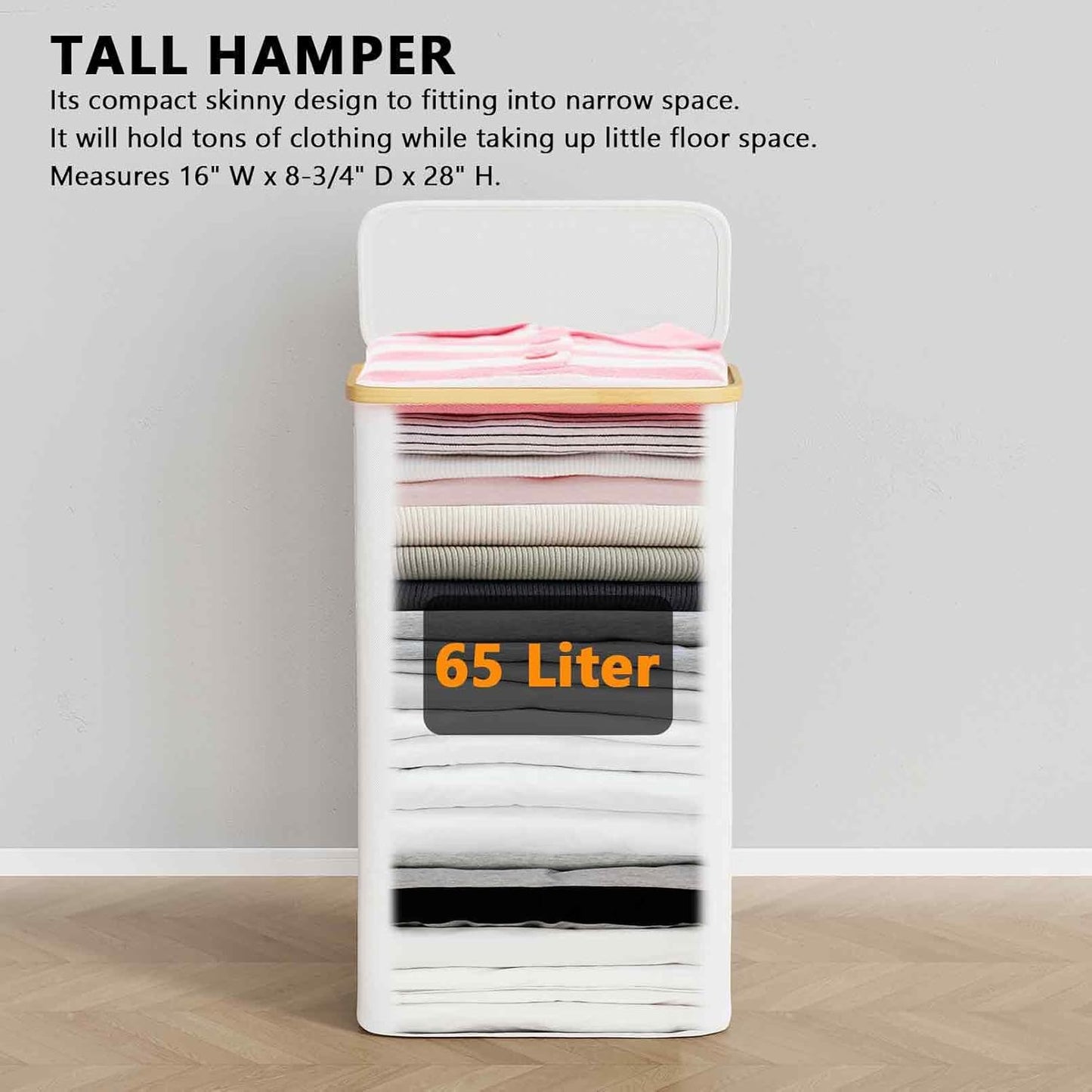SpaceAid Double Laundry Hamper 2 Section with Lid and Removable Laundry Bags, 160L Clothes Basket with Bamboo Handles, Large Collapsible Hamper for Bedroom, Bathroom, Dorm, Laundry Room - White