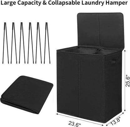 WOWLIVE 180L Laundry Hamper with Lid 3 Section,Large Laundry Basket with Removable Bags and Handles,Collapsible Dirty Clothes Hampers for Laundry,Laundry Basket Organizer for Laundry Room,Dorm,Beige