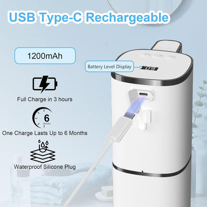 OHIFAST Automatic Foaming Soap Dispenser Touchless, USB Rechargeable Smart Hand Soap Dispenser, 9-Level Adjustable, Physical Button Operation, 13.5oz/400mL Wall Mounted for Bathroom Kitchen Dish Soap