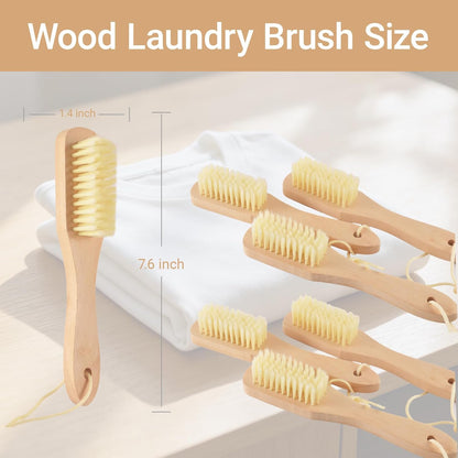 6 Pack Wood Laundry Brush, Soft Bristle Shoe Stain Remover Brushes Protable Multi Cleaning Brush with Long Handle for Clothes, Sneakers, Sole Scrubbing Stains Gentle on Fabrics (6)