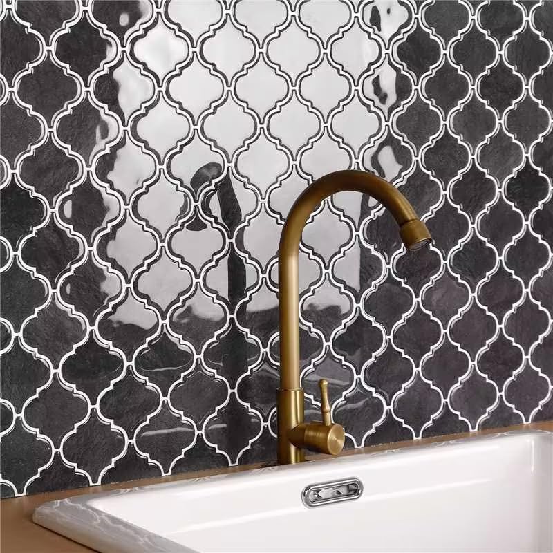 Arabesque Peel and Stick Backsplash for Kitchen, Thicker Design 3D Self Adhesive Wall Tiles, 12"x12" Peel and Stick Wall Tiles, Dark Grey 10-Sheet Stick on Tiles for Kitchen and Bathroom.