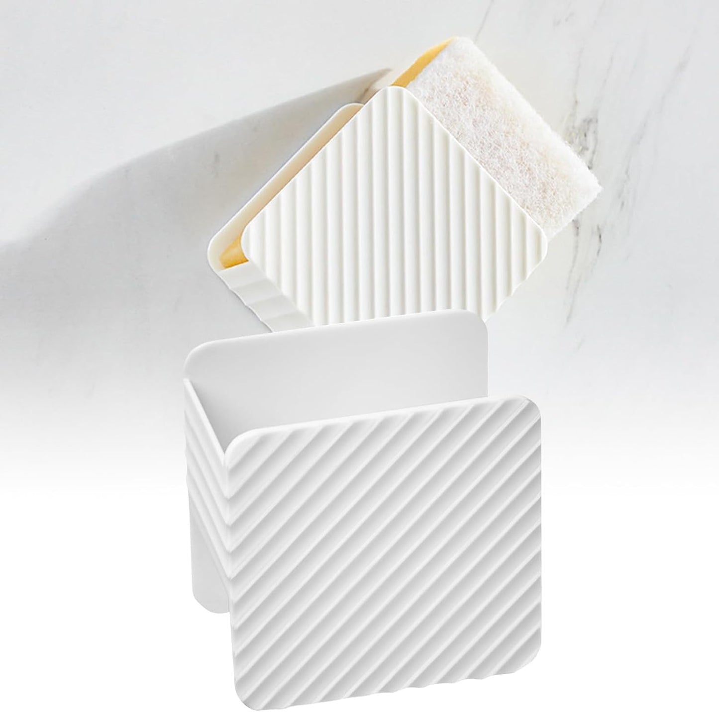 Cleaning Cloth Storage Rack, Perforation Frees Wall Hanging Sink Plastic Dishwashing Scrubber Organizer Dish Sponge Holder Drain Rack for Kitchen (White)