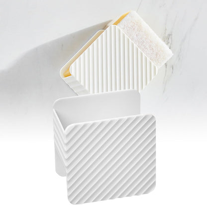 Cleaning Cloth Storage Rack, Perforation Frees Wall Hanging Sink Plastic Dishwashing Scrubber Organizer Dish Sponge Holder Drain Rack for Kitchen (White)