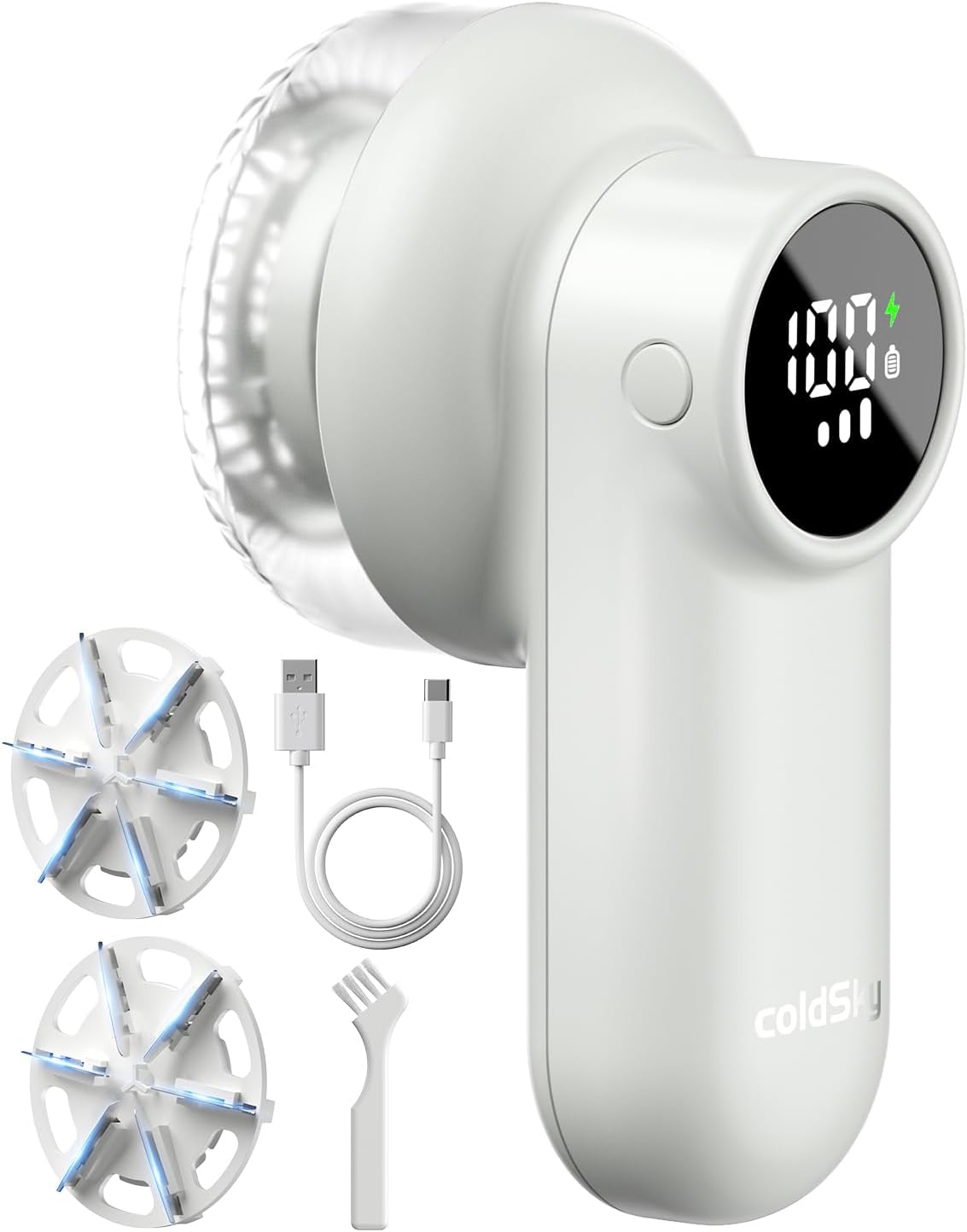 coldSky Rechargeable Fabric Shaver, Lint Shaver with Digital Display, Sweater Shaver with 6-Leaf Blades and Safety Lock, 3-Speeds Defuzzer Remove Fuzz, Pills from Clothes, Furniture, Blanket Green