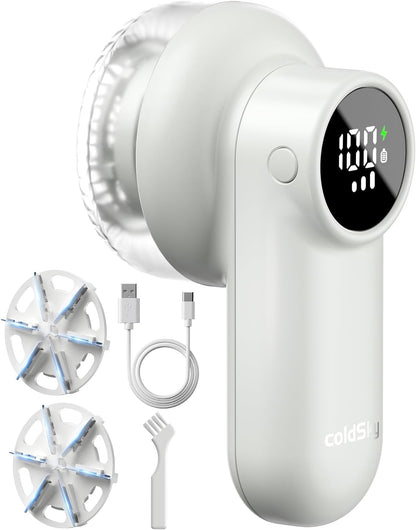 coldSky Rechargeable Fabric Shaver, Lint Shaver with Digital Display, Sweater Shaver with 6-Leaf Blades and Safety Lock, 3-Speeds Defuzzer Remove Fuzz, Pills from Clothes, Furniture, Blanket Green