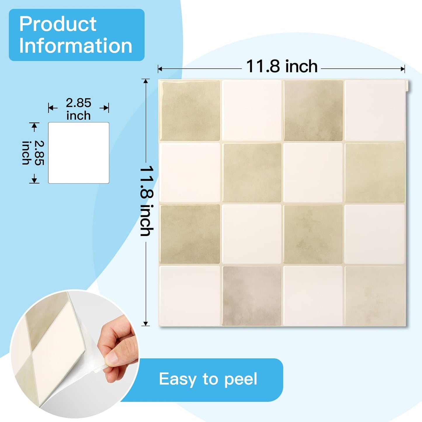 Art3d 10-Pack Heavy-Duty Peel and Stick Backsplash, 12x12 Inch Self-Adhesive Wall Tile Stick on Kitchen Countertop, Beige and White