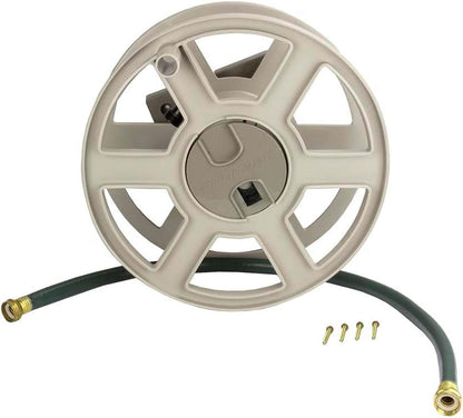 Suncast Sidewinder Wall Mount Garden Hose Reel, 100 Feet Capacity for 5/8 Inch Standard Vinyl Hosepipe, Light Taupe – Resin Water Line Holder for Lawn, Gardening and Outdoor Watering