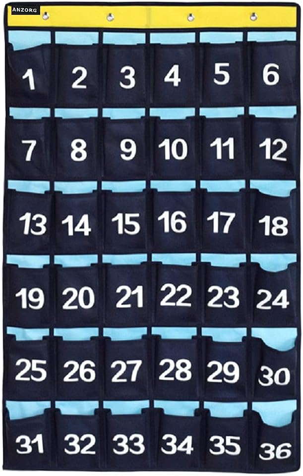 Classroom Cell Phones Organizer Calculators Holder Over Door Hanging Jewelry Organizer Closet Underwear Sock Storage with 36 Clear Pockets