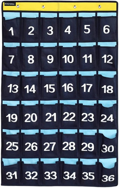 Classroom Cell Phones Organizer Calculators Holder Over Door Hanging Jewelry Organizer Closet Underwear Sock Storage with 36 Clear Pockets