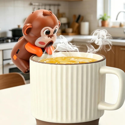 Portable Mini Clip-On Cooling Fan for Cups - 3 Speeds, Rechargeable, Featuring Red Panda, Monkey & Panda Styles, Suitable for Soup, Coffee, Tea, Kitchen, Office, and Dorm Room (Monkey)