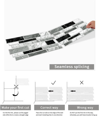 36 Sheets of Self Adhesive Marble Tile Wall Tiles Vinyl Sticker | 9.68 x 4.72in Water Resistant, Easy to Stick and Peel off, Suitable for DIY Decoration on Ceilings and Walls (Black)