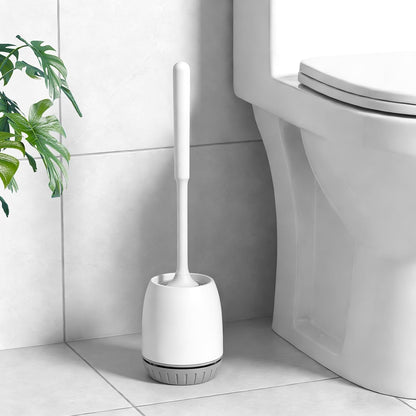 Toilet Brush, 2 Pack Toilet Bowl Brush and Holder Set Ergonomic Long Handle Toilet Scrubber with Ventilated Base for Quick Drying, for Bathroom Cleaning, White & Gray