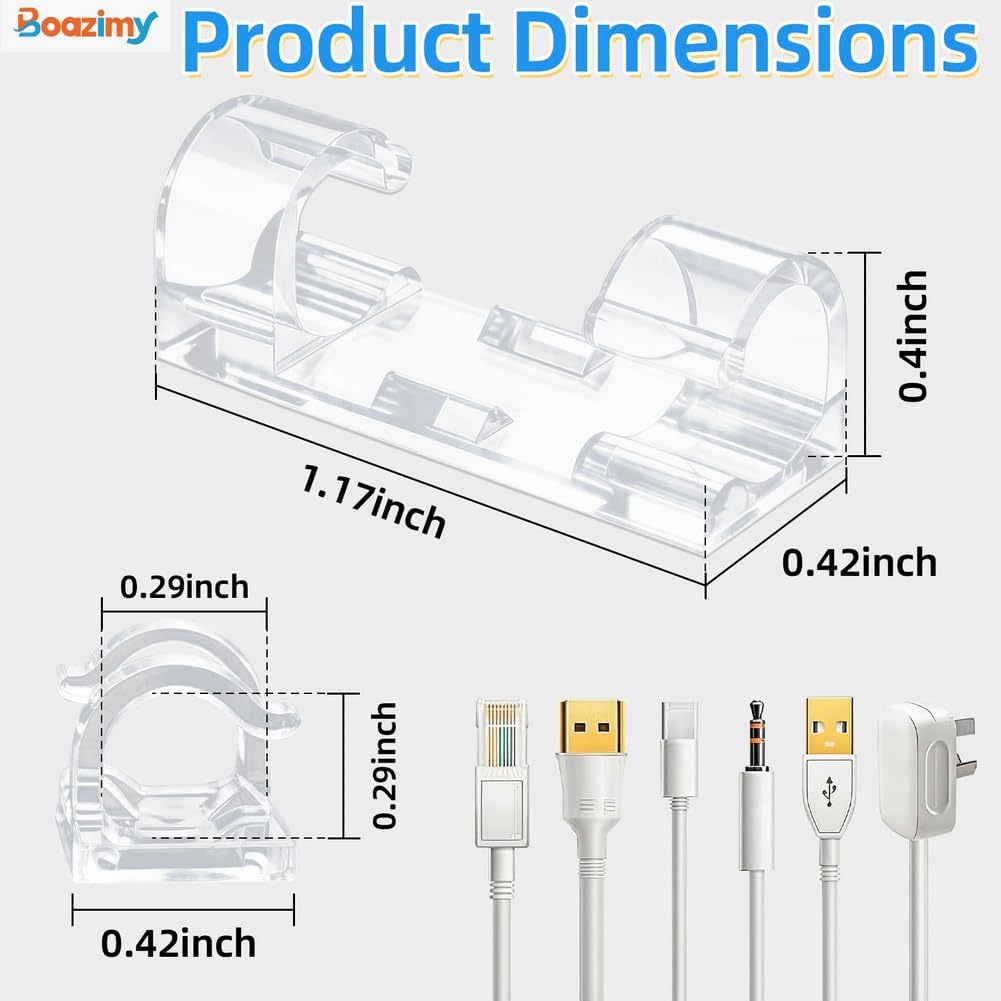 Self Adhesive Cable Clips 60 Pcs, 7.5mm Black Wire Holders with Strong Adhesive, Cord Management Organizer for Under Desk Wall TV PC Ethernet Cable