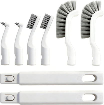 Small Scrub Brush, Hard Bristle Crevice Cleaning Brush Set with 6Pcs Brush Heads & 2Pcs Handles, Multifunctional Grout Scrubber Tools for Kitchen, Bathroom, Sink, Corner, Mug and Blender