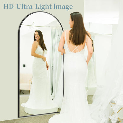 Full Length Mirror with Stand, 71"x28" Arched Full Body Large Stand Up Aluminum Frame Floor Standing Mirror, Freestanding Hanging Leaning Mounted for Bedroom Living Room Entryway Gold