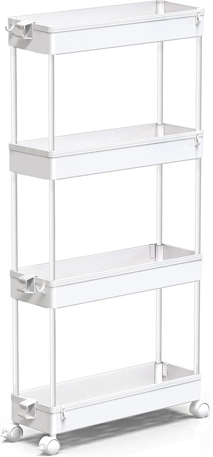 SPACEKEEPER Slim Rolling Storage Cart 4 Tier Bathroom Organizer Cart Mobile Shelving Unit Slide Out Utility Cart for Kitchen, Bthroom, Makeup, Craft, Laundry Narrow Places, Black