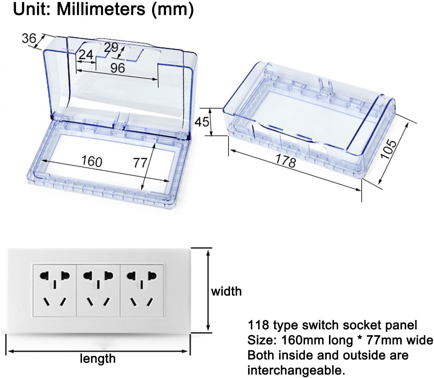 Fielect Weatherproof in Use Outlet Cover Plug Receptacle Protector for Retrofit Siding Construction Blue 118 Type 2Pcs
