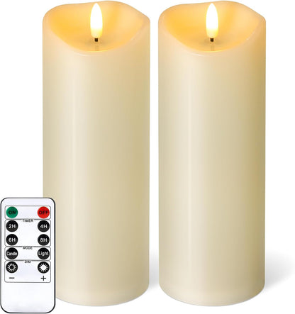 Outdoor Flameless Candles with Remote Timer - Waterproof Realistic Flickering LED Pillar Electric Battery Operated Fake Candle for Holiday Home Wedding Fireplace Decor - Ivory White 3 Pack (4”6”8”)