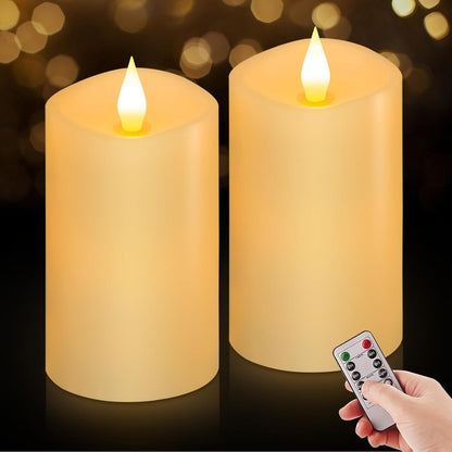 3x3 Flickering Flameless Candles Set of 2, 2AA Battery Life 600 Hours Battery Candles Flickering with Timer,3 inch Flameless Candles with Remote for Indoor/Outdoor, Ivory