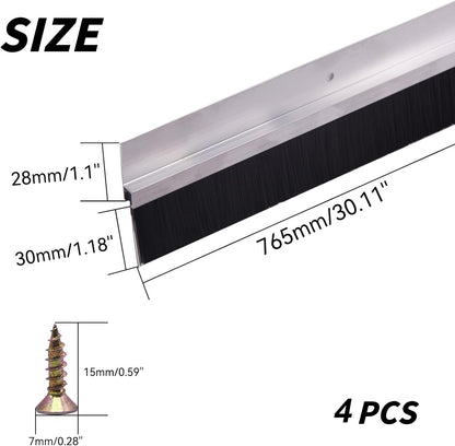 2Pack 30 inch Door Bottom Sweep for Exterior Doors with 1.1 inch PP Soft Brus, H-Shape Aluminum Dustproof Bottom of Door Weatherstrip, Silver