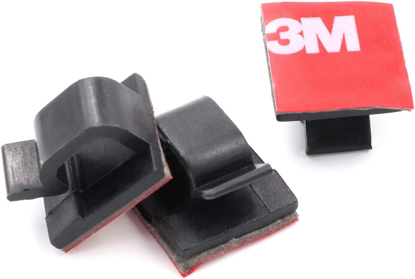 Cable Clips 3M Adhesive, Multipurpose Wire Clamps for Cable Management and Cable Runs - 50 Pack Black Bundled with 10 Reusable Cable Ties